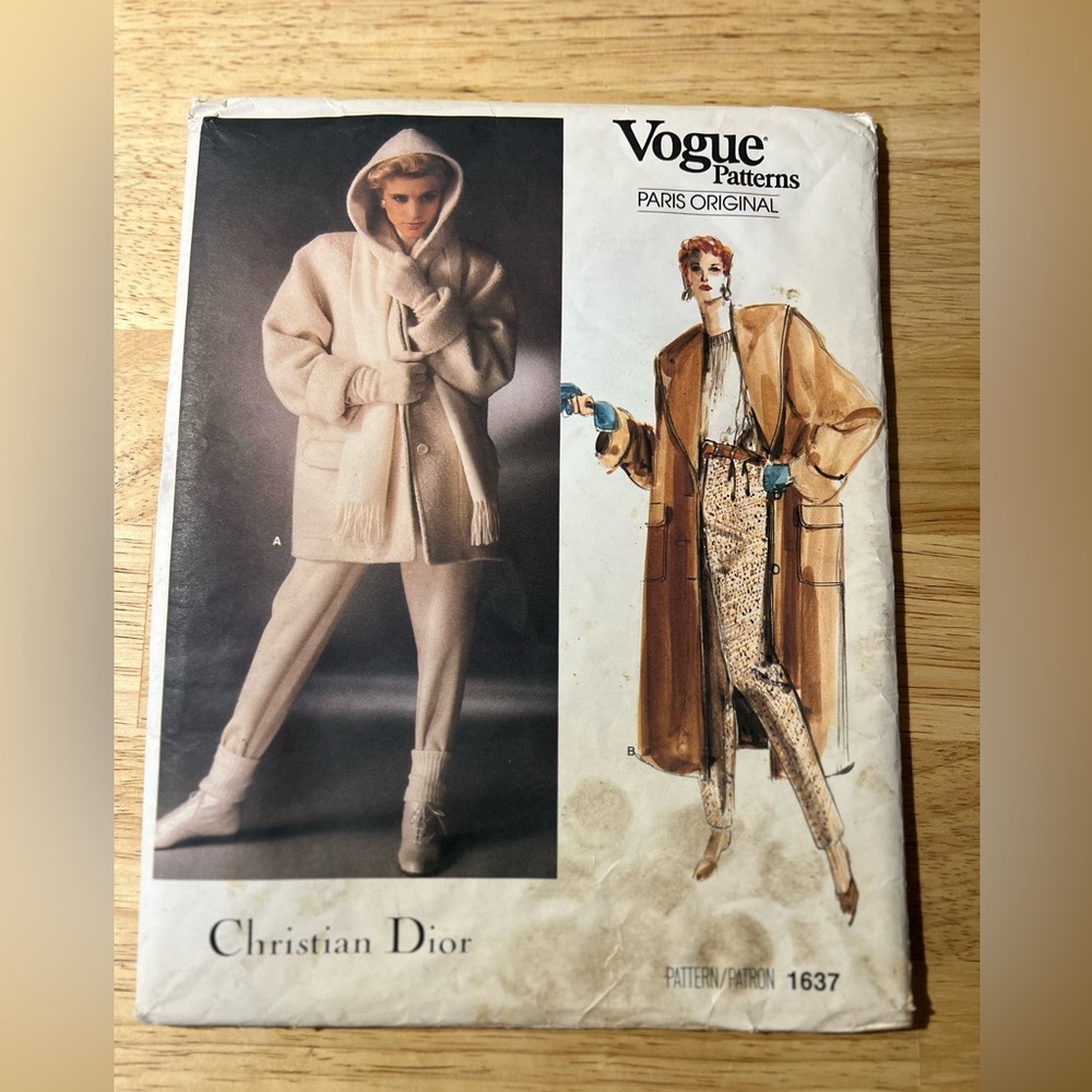 1980’s Christian Dior Vogue Pattern Coat and Pants pattern #1637 Paris original